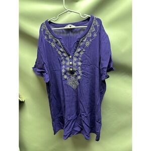 Croft N‎ Barrow Purple Embroidery Top Size L